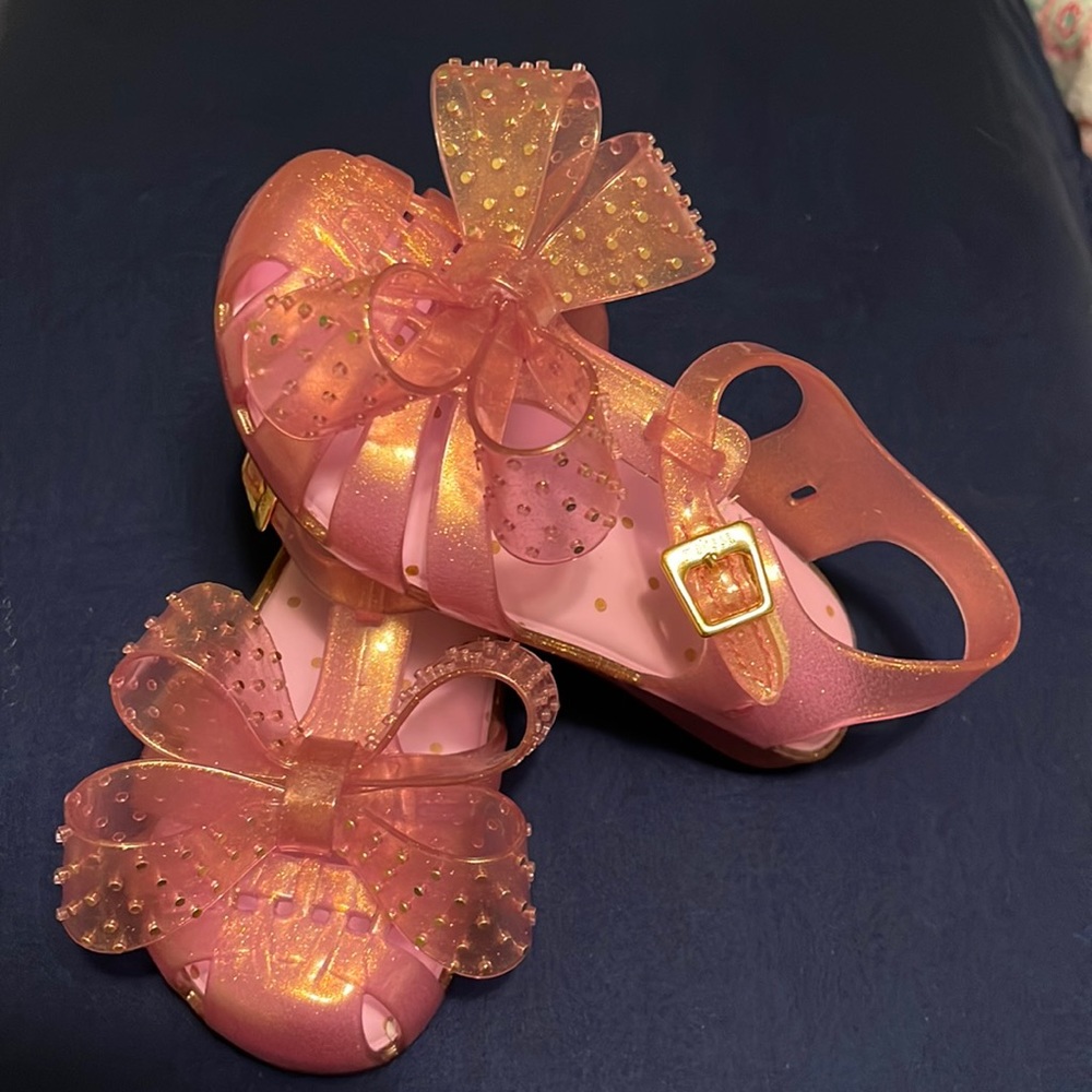 NWOT Mini Melissa Aranha XII Pink Crystal Glitter Bow Sandals Size 9